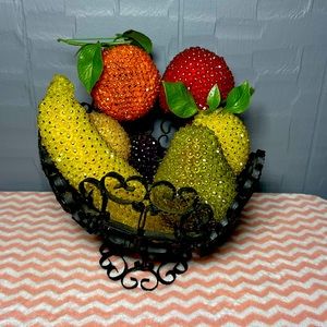 Beaded fruit with vintage scroll bowl